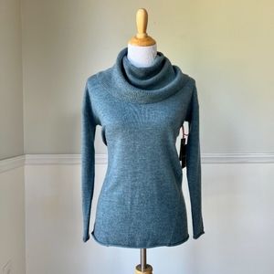 NWT Cynthia Rowley 100% Extrafine Merino Wool Cowl Neck Blue Sweater - XS